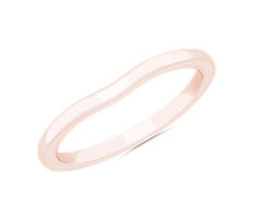 新款 14k 玫瑰金光面弧形配对结婚戒指