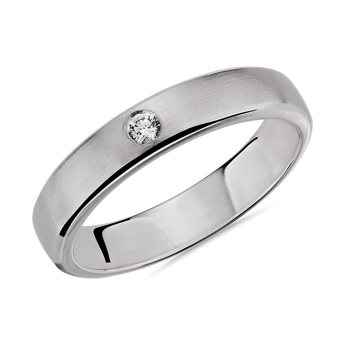 Brushed Single Diamond Wedding Ring in 14k White Gold (4.5mm)
