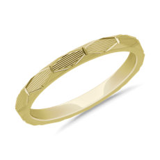 Stackable Raised Hexagon Lined Ring in 14k Yellow Gold (2 mm)