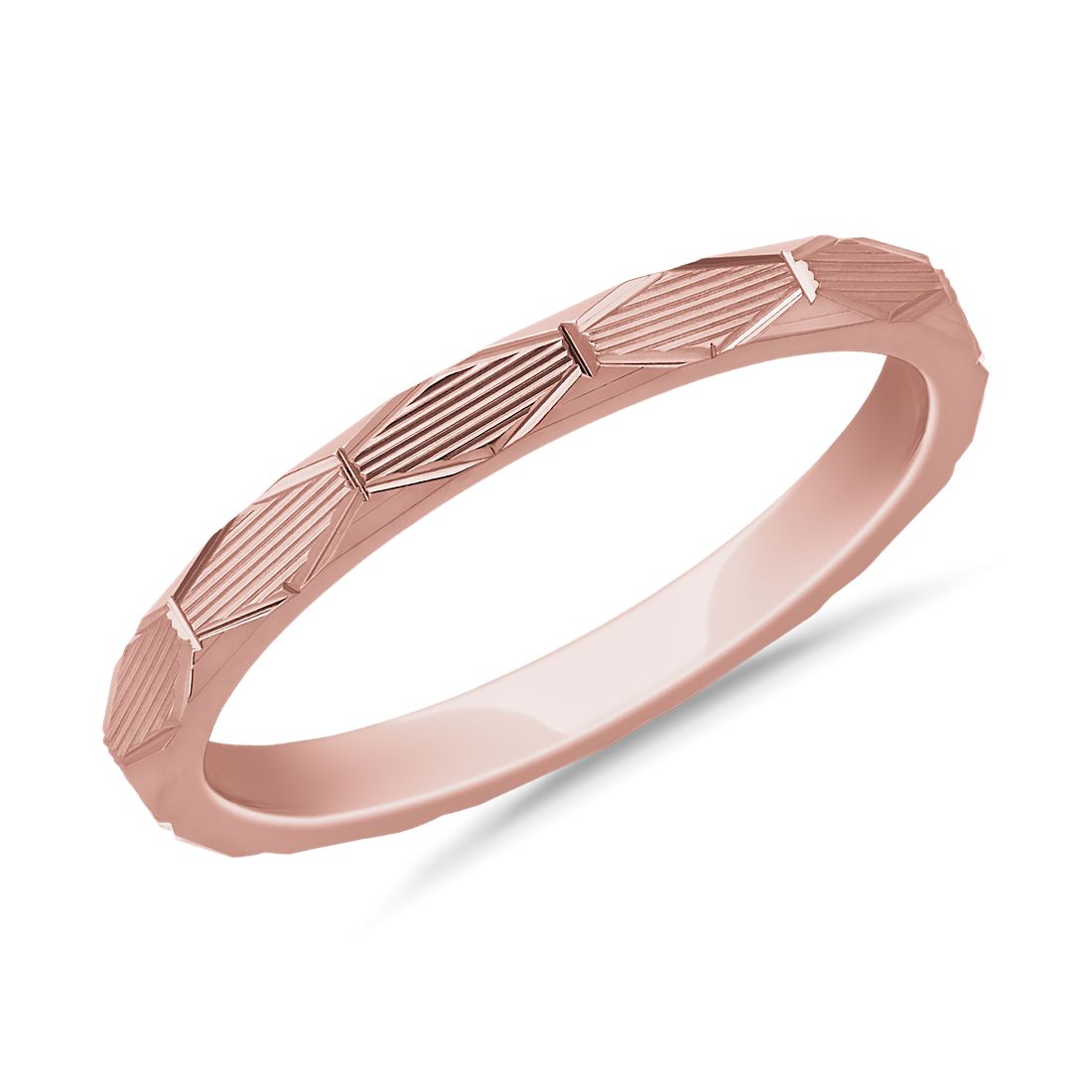 Stackable Raised Hexagon Lined Ring in 18k Rose Gold (2 mm)