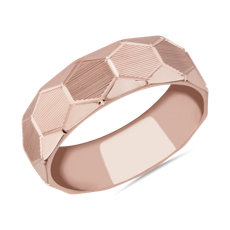 NEW Raised Hexagon Lined Wedding Band in 14k Rose Gold (7mm)