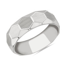 NEW Raised Hexagon Lined Wedding Band in 14k White Gold (7mm)
