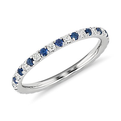 Riviera Pavé Sapphire and Diamond Eternity Ring in 14k White Gold (1.5mm)