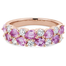 NEW Romantic Double Row Pear Pink Sapphire and Diamond Ring in 14k Rose Gold (0.46 ct. tw.)