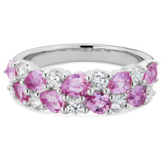 NEW Romantic Double Row Pear Pink Sapphire and Diamond Ring in 14k White Gold (0.46 ct. tw.)