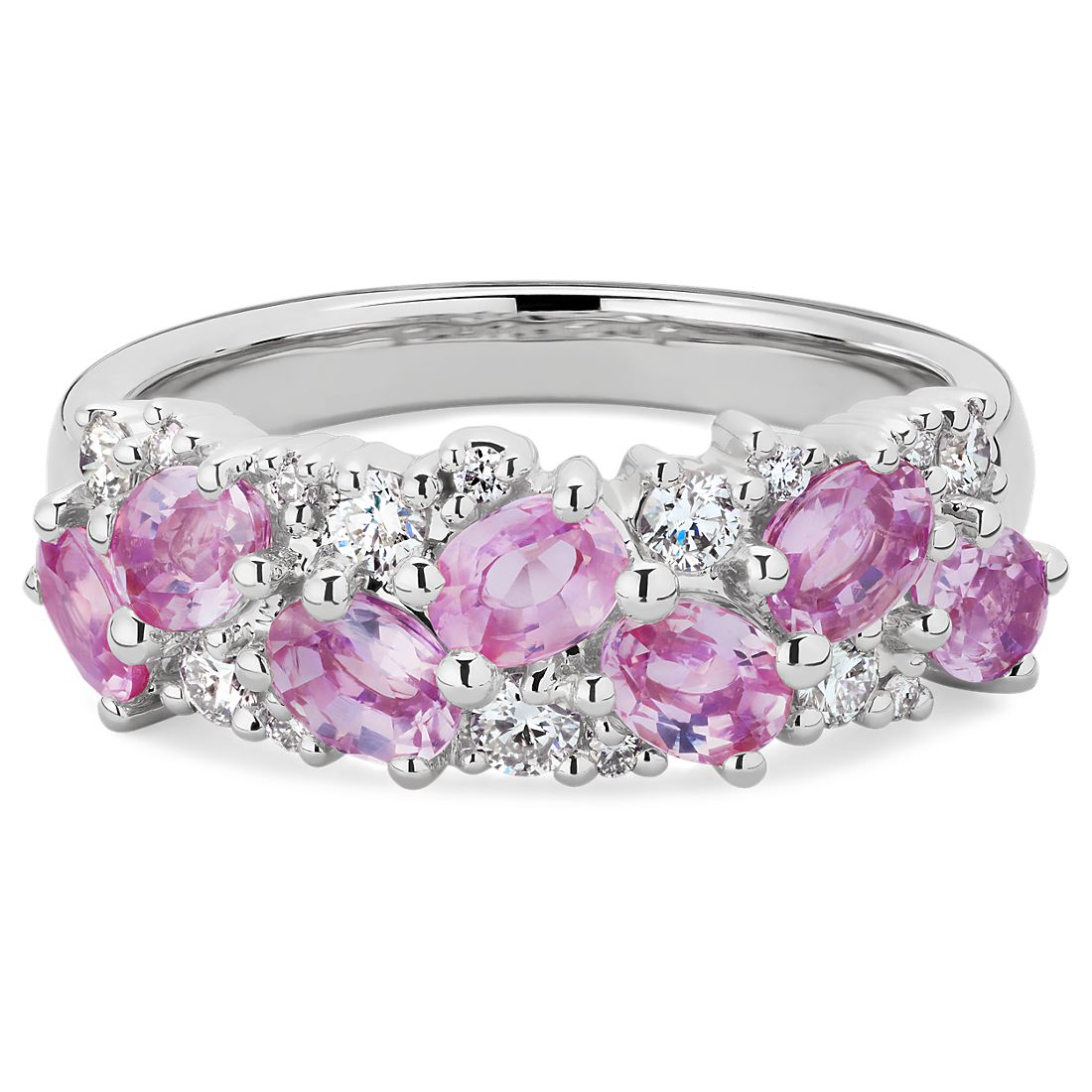 Romantic Oval Pink Sapphire and Diamond Ring in 14k White Gold
