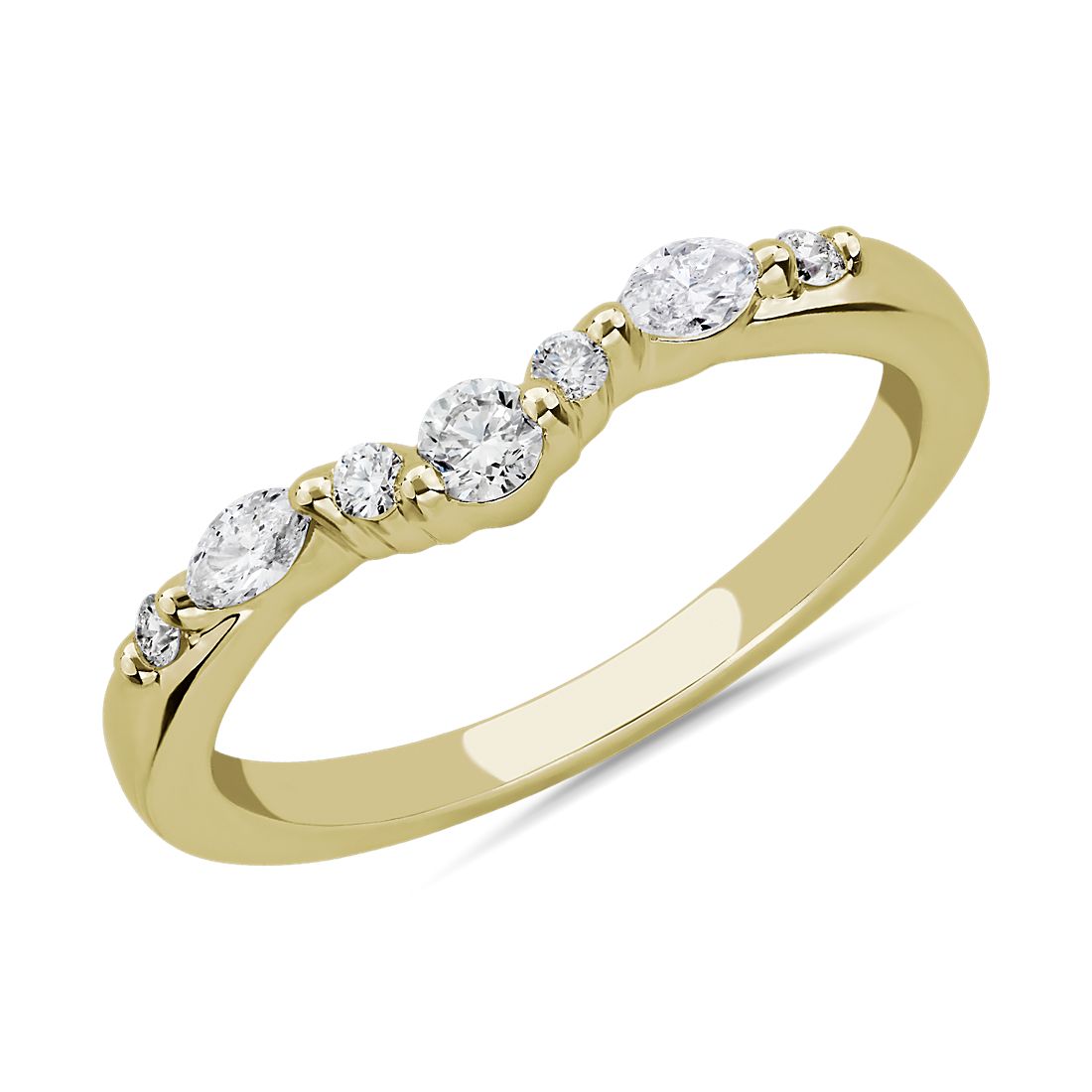Romantic Round and Marquise Curved Diamond Ring in 18k Yellow Gold (0.23 ct. tw.)