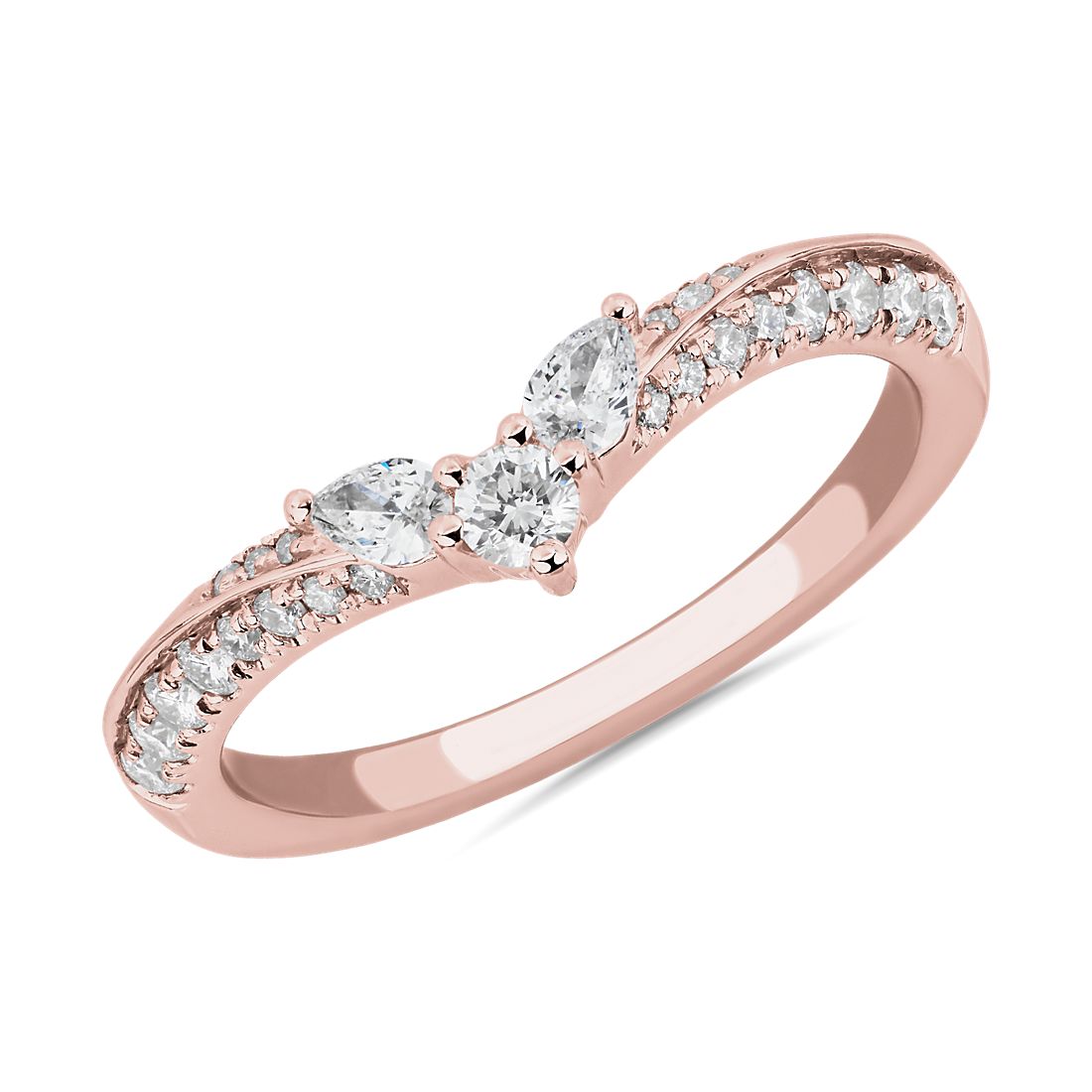 Romantic Winged Pear Diamond Pavé Ring in 18k Rose Gold (0.30 ct. tw.)