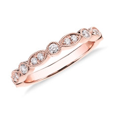 14k 玫瑰金鋸狀欖尖形及圓點鑽石訂婚戒指（1/5 克拉總重量） 
