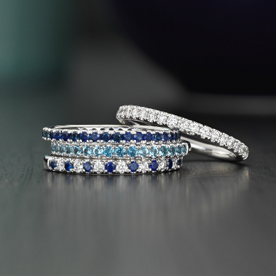 Top view of wedding ring shown with complementary ring