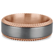 NEW Satin Centre Coined Bevel Edge Wedding Ring in Tantalum and 14k Rose Gold (8 mm)