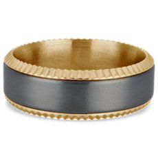 NEW Satin Centre Coined Bevel Edge Wedding Ring in Tantalum and 14k Yellow Gold (8mm)