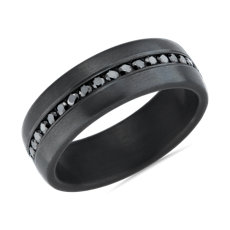 深色鉭綢緞潤飾黑鑽結婚戒指 （3/8 克拉總重量）