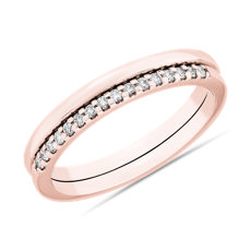 Set Of 2 Plain And Pavé Bands in 14k Rose Gold (0.12 ct. tw.)