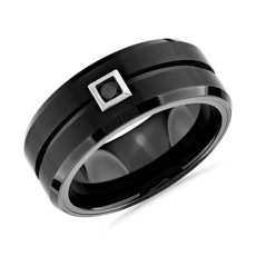 Anillo de bodas con un diamante negro en Carburo de tungsteno negro (9 mm, 1/10 qt. total)