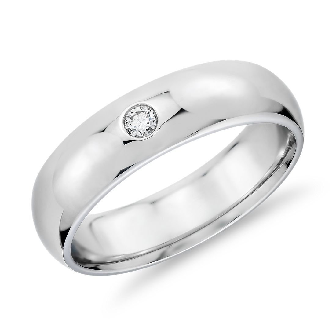 Single Diamond Comfort Fit Wedding Ring in 14k White Gold (6mm)