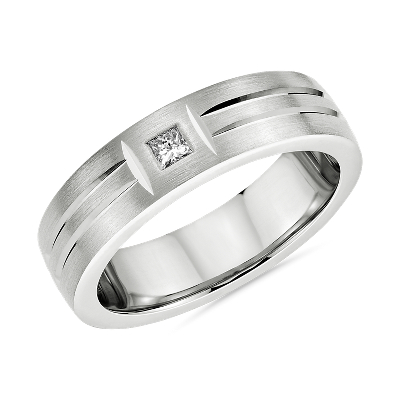 Single Diamond Dual Polish Inlay Matte Wedding Band