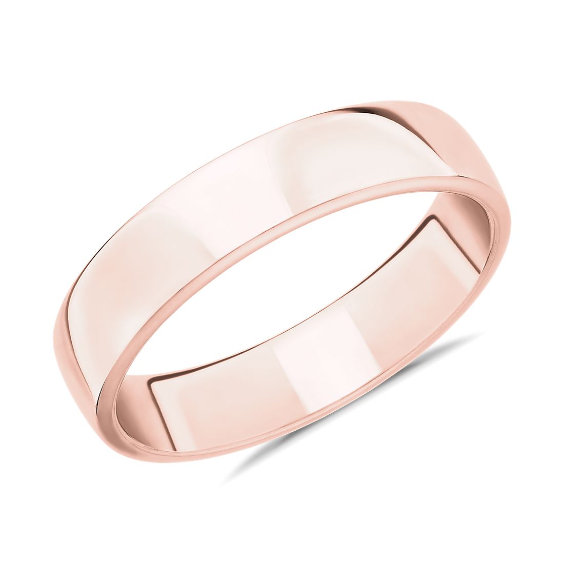 14k 玫瑰金天际线内圈圆弧设计结婚戒指（5 毫米）