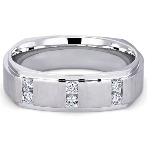 Staggered Vertical Line Diamond Men's Ring in 14k White Gold (1/5 ct ...