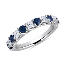 NEW Tessere Sapphire and Diamond Anniversary Ring in 14k White Gold (2.8mm)
