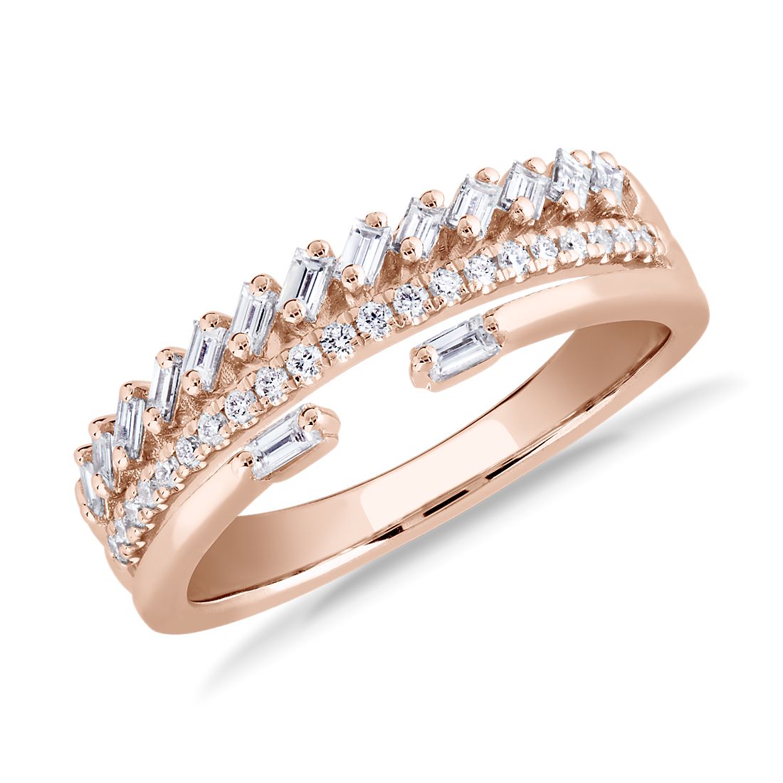 Losjes Stoffig bloem Three Row Baguette Diamond Stacking Ring in 14k Rose Gold (1/3 ct. tw.) |  Blue Nile