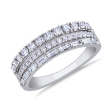 Three Row Baguette and Pavé Diamond Ring in 14k White Gold (5/8 ct. tw.)
