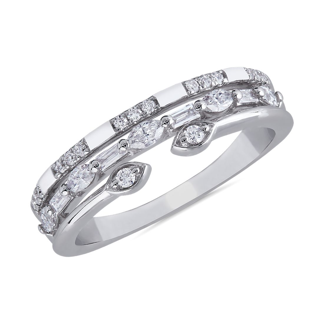 Three Row Marquise Diamond Stacking Ring in 14k White Gold (0.29 ct. tw.)