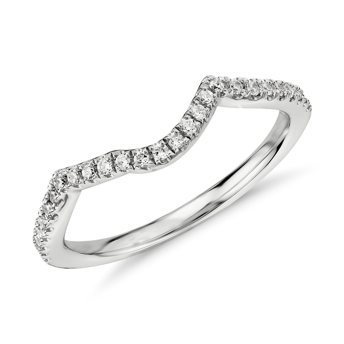 14k 白金扭纹曲形钻石戒指（1/6 克拉总重量）