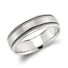 铂金手工制作的扭纹结婚戒指（6 毫米）