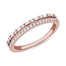 Two Row Baguette and Pavé Diamond Ring in 14k Rose Gold (1/4 ct. tw.)