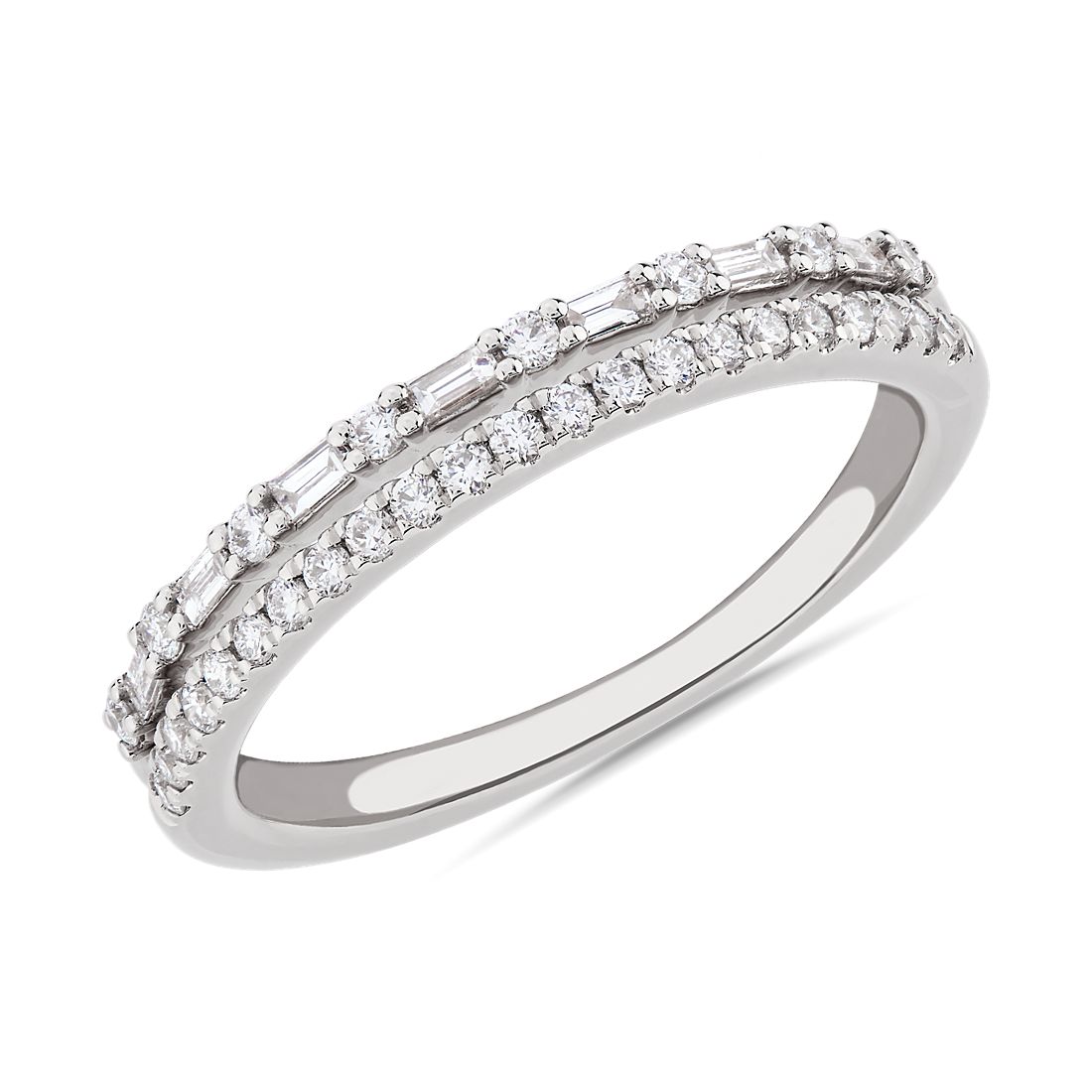 Two Row Baguette and Pavé Diamond Ring in 14k White Gold (1/4 ct. tw.)
