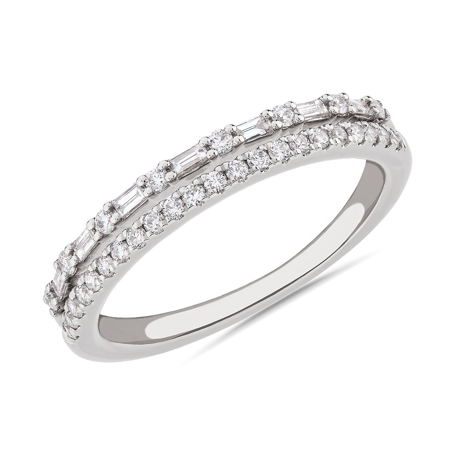Two Row Baguette and Pave Diamond Band in 14k White Gold (1/4 ct. tw.)