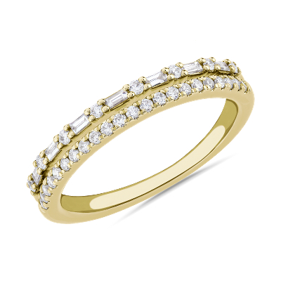 Two Row Baguette and Pave Diamond Band in 18k Yellow Gold (1/4 ct. tw.)