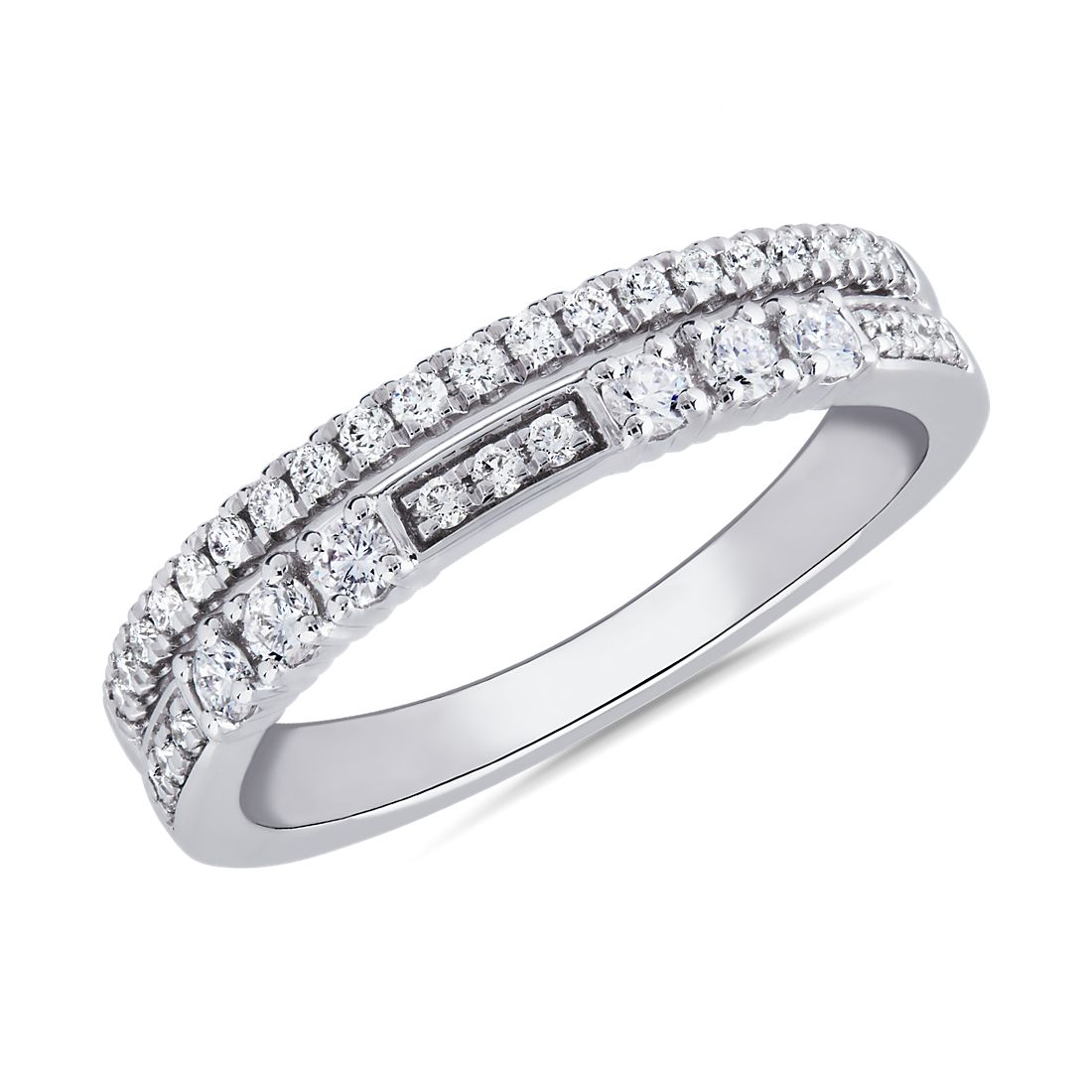 Two Row Diamond Stacking Ring in 14k White Gold (1/3 ct. tw.)