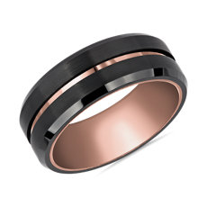 黑色碳化鎢雙色調鑲嵌雙排濃縮咖啡色戒環結婚戒指（8 毫米）