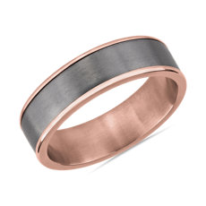 14k 玫瑰金双色钽嵌条结婚戒指（6.5 毫米）