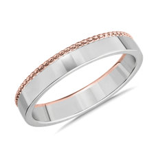 Two-Tone Side Bead Male Ring in 14k White & Rose Gold