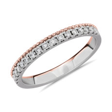 Two-Tone Side Bead Pavé Diamond Female Ring in 18k White & Rose Gold