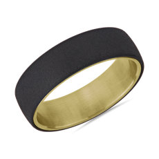 Two-Tone Stone Finish Wedding Ring in Tantalum and 14k Yellow Gold (6.5mm)