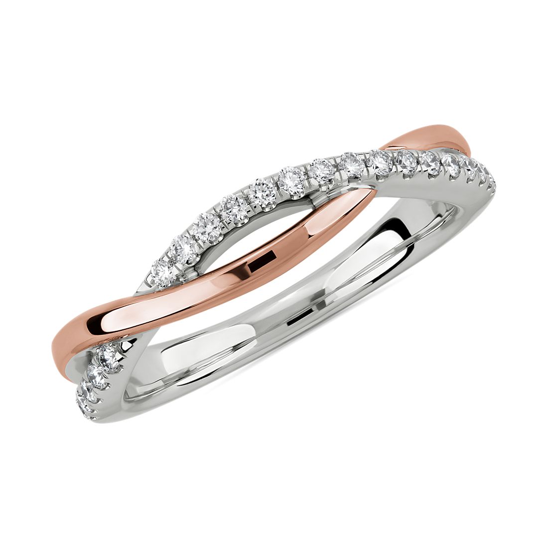 Two-Tone Twist Diamond Wedding Ring in 14k White and Rose Gold (1/6 ct. tw.)
