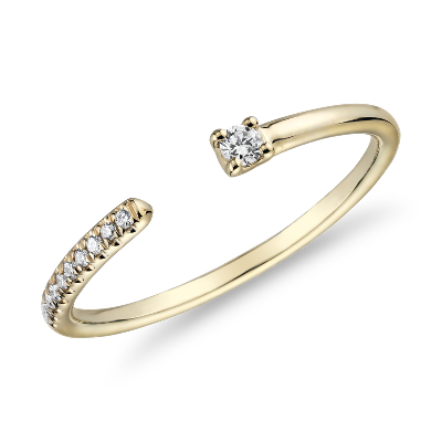 Ultra Mini Diamond Pave Open Stackable Fashion Ring in Yellow Gold ...