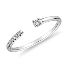 Ultra Mini Diamond Pavé Open Stackable Fashion Ring in 14k White Gold