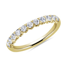 NOUVEAU Bague d’anniversaire en diamants sertis pavé avec griffes en V en or jaune 14 carats (0,46 carats, poids total)
