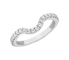 Vintage Curved Matching Diamond Wedding Ring in 14k White Gold (1/3 ct. tw.)