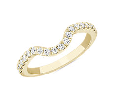 Anillo de bodas curvo con diamantes de estilo retro para combinar en oro amarillo de 14 k (1/3 qt. total)
