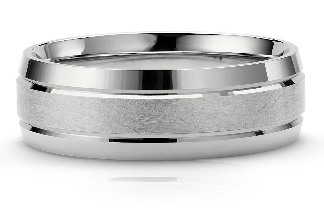 14k 白金雙嵌內圈卜身設計結婚戒指（7 毫米）