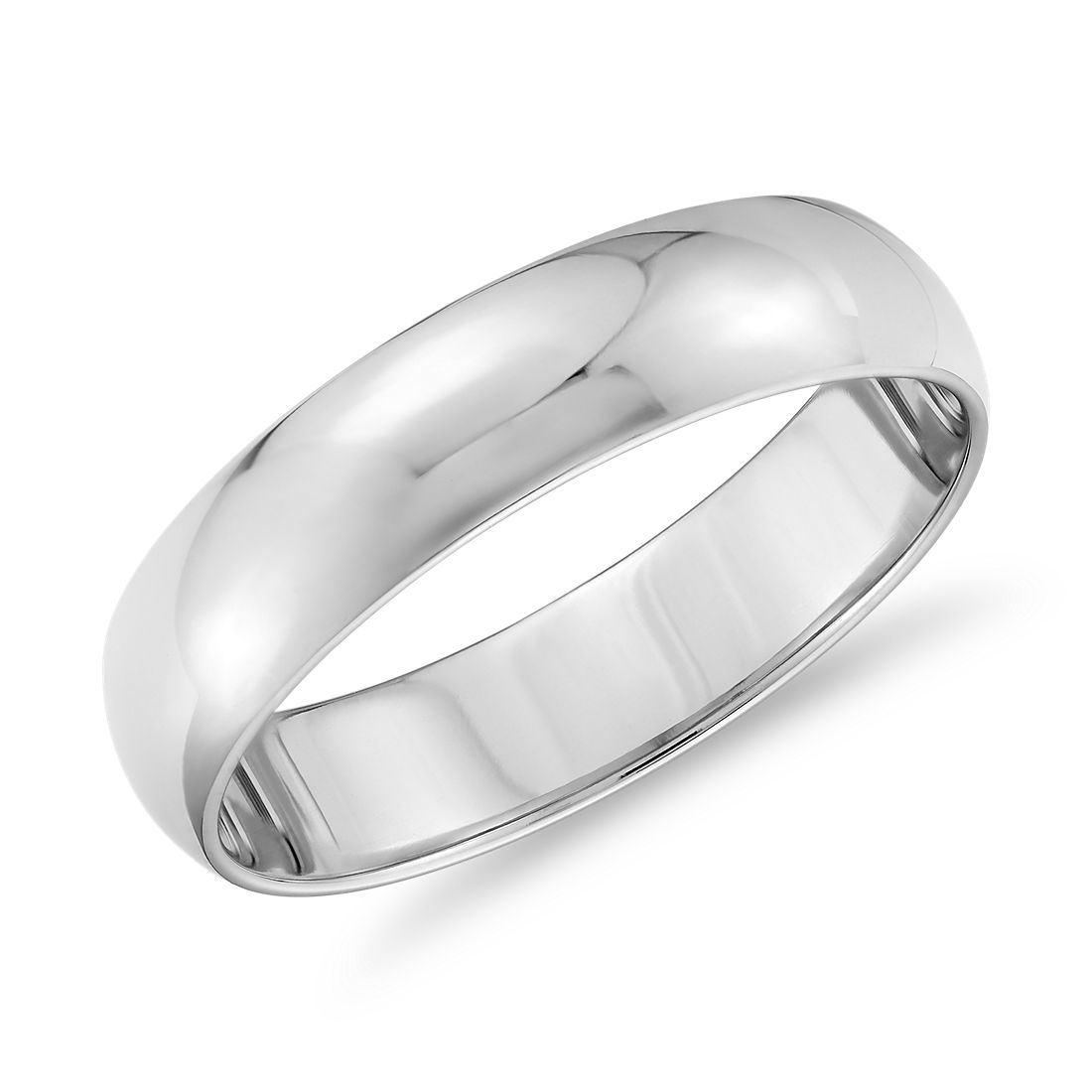 14K White Gold mens and womens plain wedding bands 5mm comfort-fit light