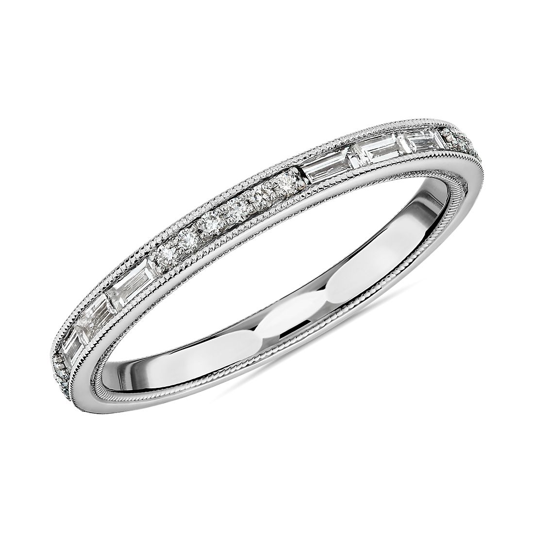 ZAC ZAC POSEN Baguette & Round Diamond Milgrain Edge Eternity Wedding Ring in 14k White Gold (3 mm, 1/2 ct. tw.)
