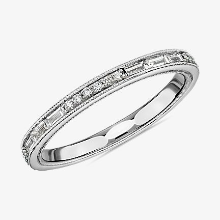 ZAC ZAC POSEN Baguette & Round Diamond Milgrain Edge Eternity Wedding Ring in 14k White Gold 1/2 ct total weight diamond