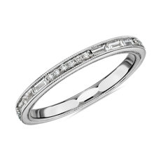 14k 白金ZAC ZAC POSEN 長方形與圓形鑽石鋸狀滾邊永恆結婚戒指（1/2 克拉總重量）